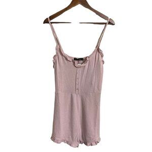 Soncy Womens NWT Pink Ruffle Hem Sleeveless Button Accent Stretch Romper Size 10